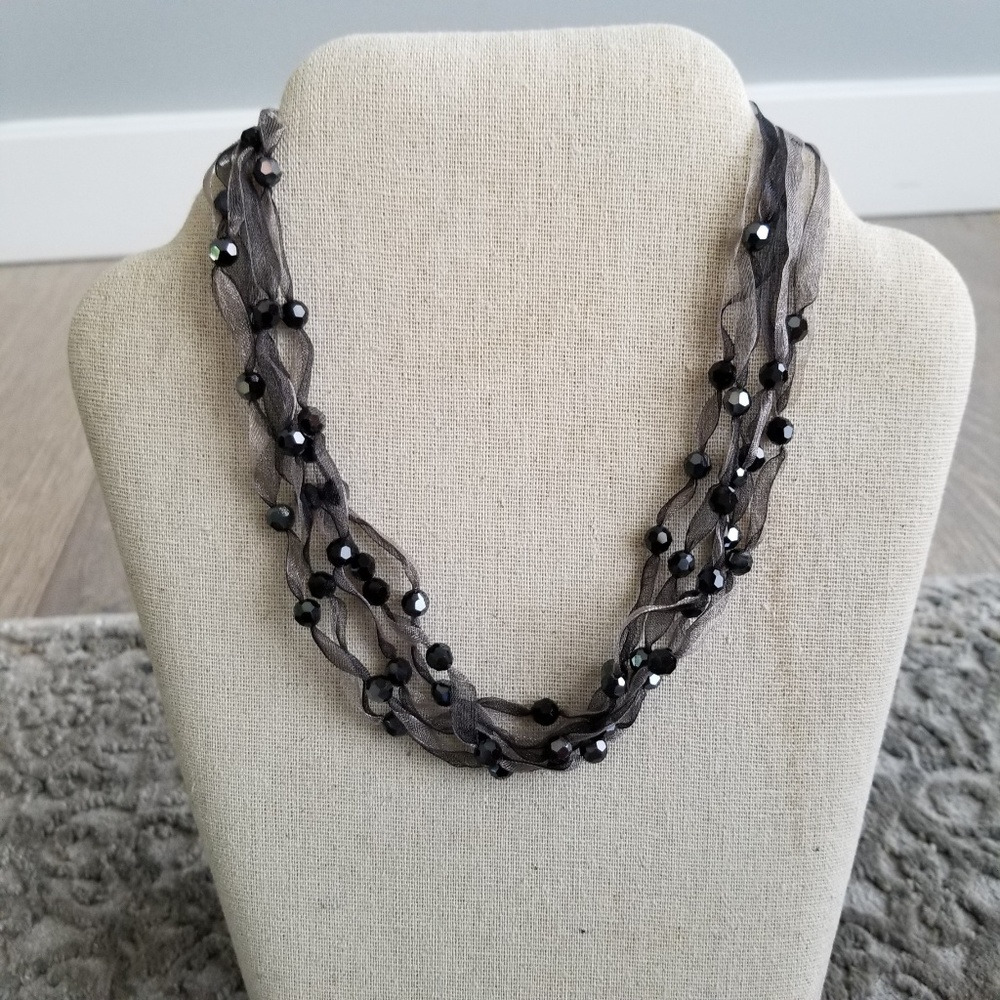 Chan Luu Black Multi-Strand Onyx Stone Silk Necklace